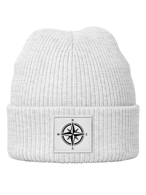 NEVERLESS Damen Beanie Patch Aufdruck Windrose Logo Print Wintermütze Strickmütze