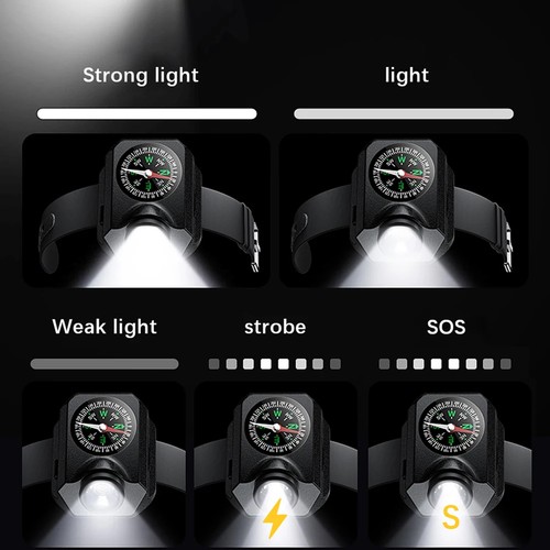 Linterna pulsera LED recargable brújula exterior senderismo antorcha de muñeca - Imagen 9 de 12