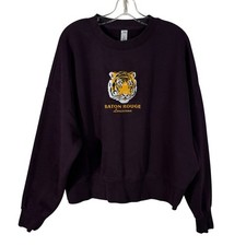 Baton Rouge Louisiana LA Púrpura Bordado Logo Tigre Calce Cuadrado Sudadera Grande