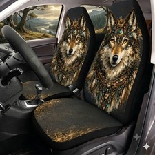 Native Wolf Tribal Jewelry Wildlife Art Birthday Gift Front Car Seat Covers Native Wolf Tribal Jewelry Wildlife Art Birthday Gift Front Car Seat Covers