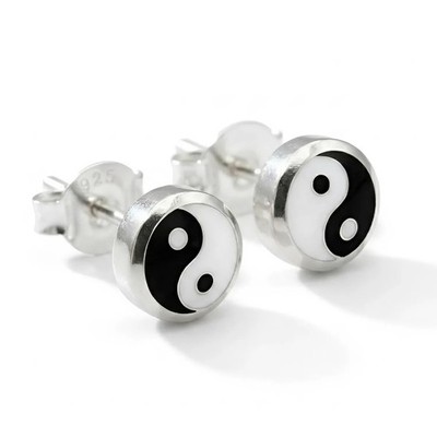 Sterling Silber Yin Yang Taoistische Buddhistische Ohrringe Ohrstecker Yinyang Tao Schmuck