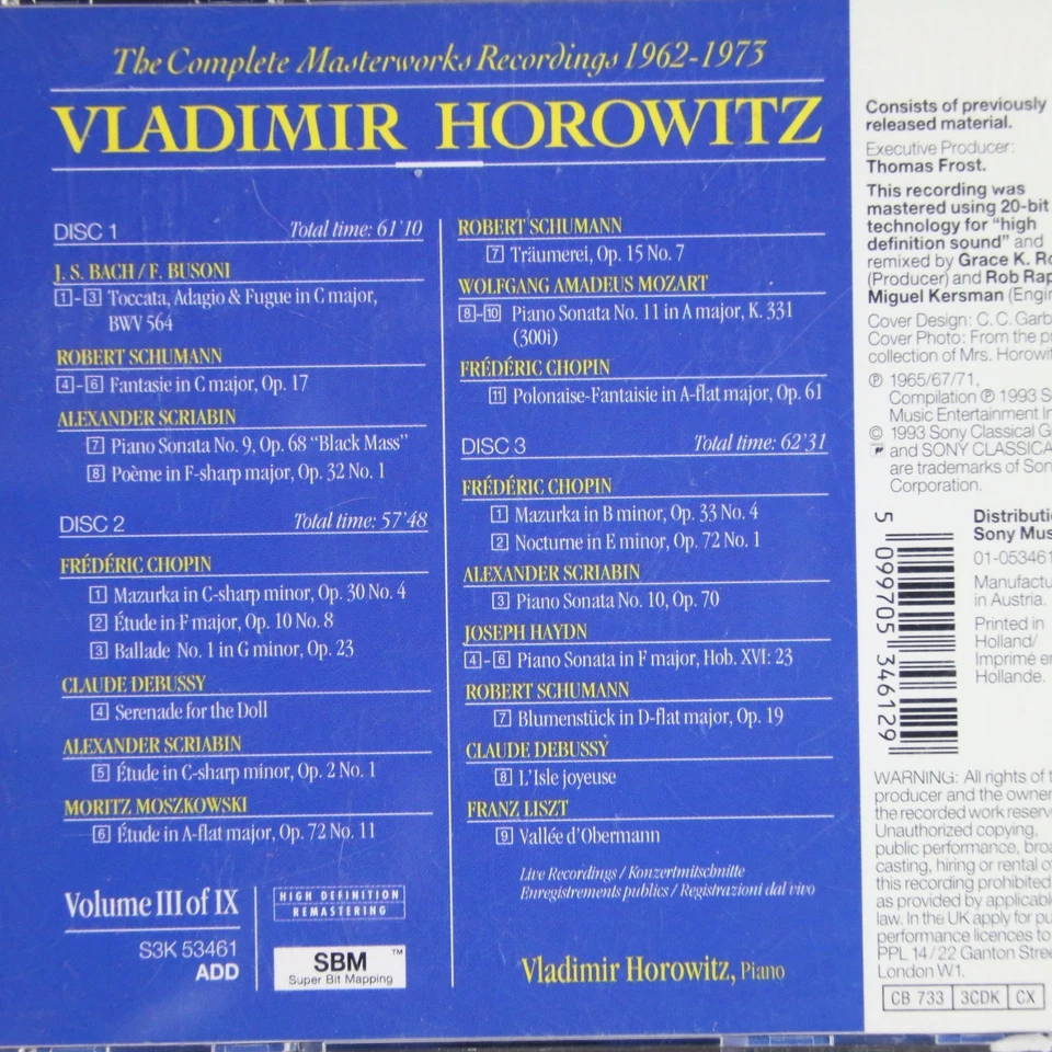 Music Musik Album CD Vladimir Horowitz - The Complete Masterworks Recordings 3 - Bild 2 von 2