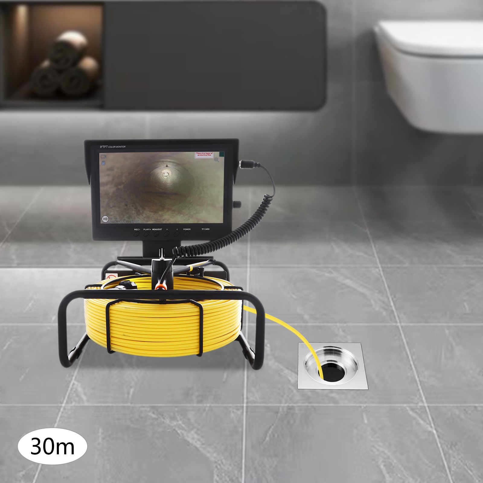 9" Sewer Pipe Inspection Camera 30M Pipeline Endoscope w/DVR Function Waterproof