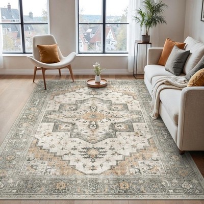 Teppich Wohnzimmer Vintage Boho rutschfest waschbar 120x170cm