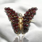 Butterfly Gilt Metal Brooch Pin Antique Victorian Bohemian Garnet Rose Cut