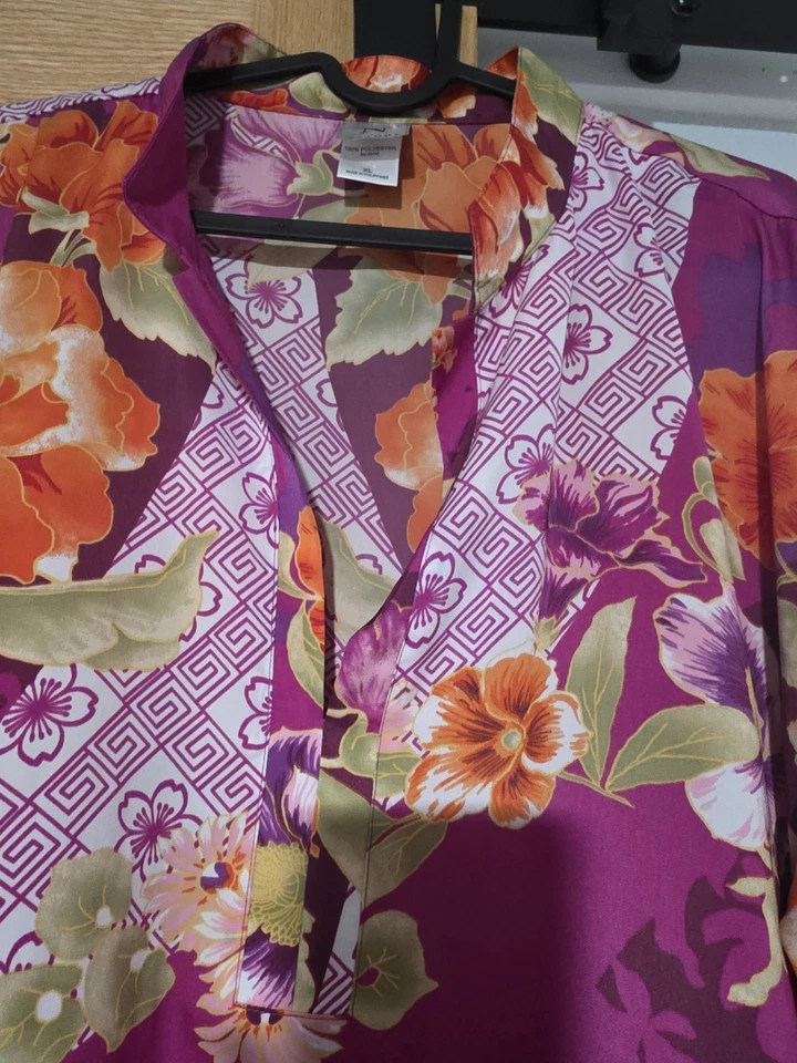 Camisón NATORI Caftán Art To Wear Rosa Amarillo Naranja Kaftán Ropa de Salón Talla XL Foto 3 de 4