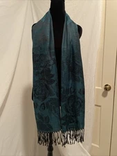 Pashmina Asian Style Scarf Turquoise Blue Floral Scarf Festival Wear Shawl Wrap 