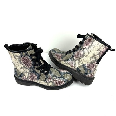 Marco Tozzi Lace Up Combat Boots 8 Faux Leather Embossed Snake Print Multicolor