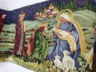 Vintage Tapestry Christmas Nativity Theme Table Runner 13" x 50" EUC