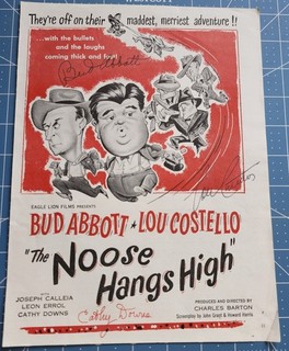 Pubblicità originale d'epoca Bud Abbott Lou Costello autografata Cathy Downs più 1948