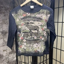 Y2K Creative Apparel Concepts Chocolate Moose/Connecticut Graphic Black Top: XL