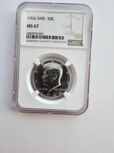 SILVER 1966 P MS67 SMS KENNEDY HALF DOLLAR GRADED NGC 50C S MINT 40% AG COIN