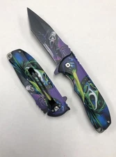 8”  Ghostface Scream Movie Spring Assisted Knife With Clip 