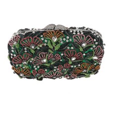 Hermatite Tone Alloy Metal Rhinestone Crystal Clutch Evening Bag HB6287-GRN