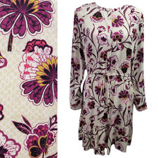 NWT LOFT Womens Long Sleeve Purple & Cream Knee Length Dress Medium