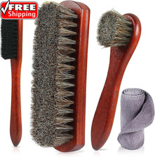 4-Piece Horsehair Shoe Brush Shine Kit - Horse Hair Brush for Leather, Premium S