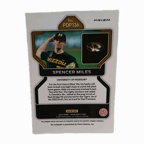SPENCER MILES 2022 Panini Prizm PINK PRIZM Auto Missouri San Francisco Giants - Picture 4 of 4