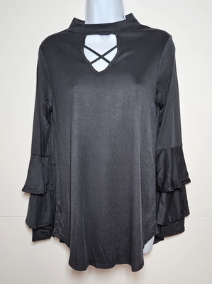 Ella Mara Women s Gray Keyhole Neck Long Sleeve Blouse Size Medium NWOT