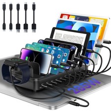 285W Charging Station for Multiple Devices, 10 Ports Fast Multi-Device Black