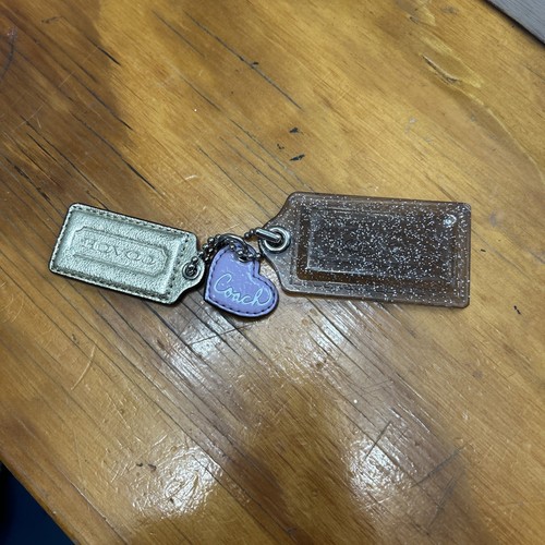 Lot of 3 COACH KEY FOB BAG KEYCHAIN HANGTAG TAG Gold, Purple Heart, & Clear Glit