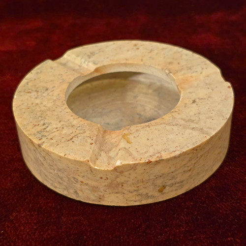 Vintage Mid-Century Cream Marble Round Ashtray - 4" 3-Rest Stone Catchall Dish