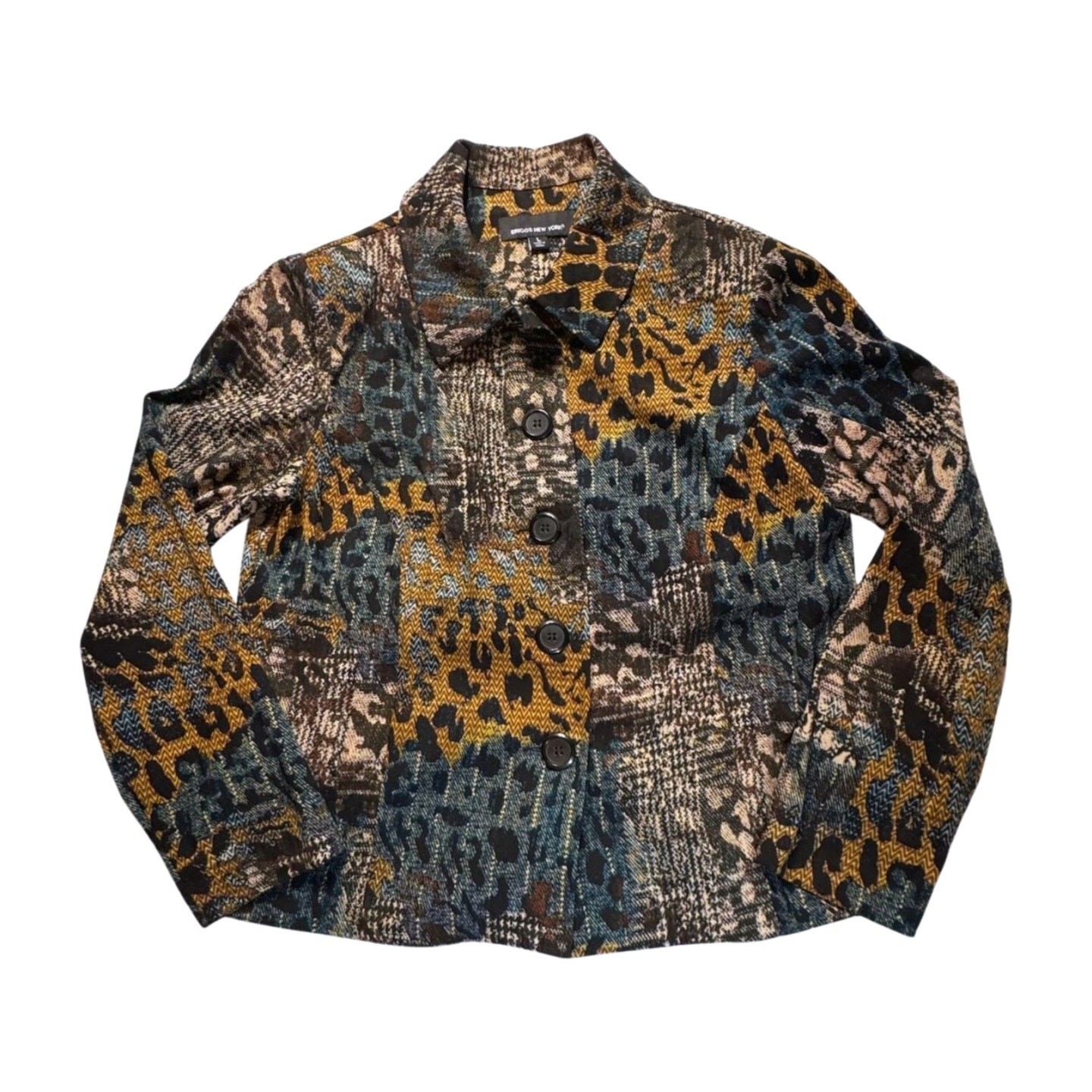Briggs New York Patchwork Print Button Front Jack… - image 1