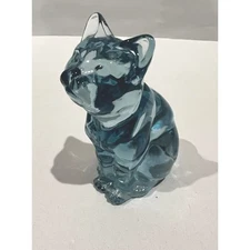 Fenton Art Glass Blue Sitting Cat Figurine