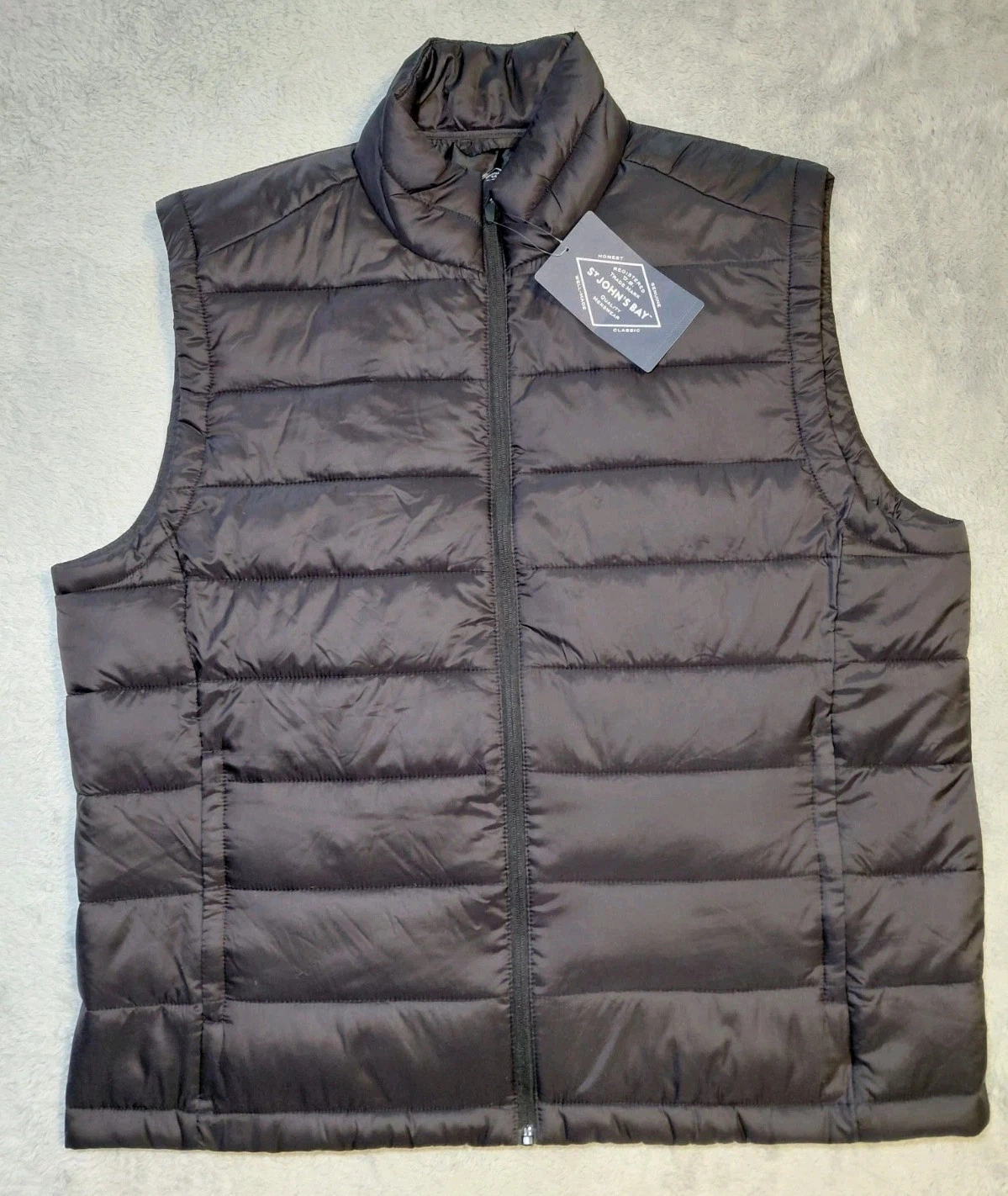 St John's Bay Mens Size 2XL Black Puffer Vest Sleeveless Lightweight Pockets NWT