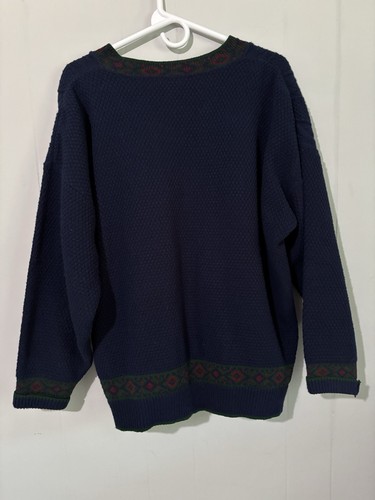 Vtg Navy Blue Western Women's 1980s Cable Knit Rose Cardigan Sweater Sz XL 22 - Picture 5 of 5