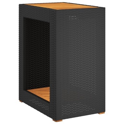 Patio Side Table with Wooden Top Outdoor Side Tea Table Poly Rattan vidaXL