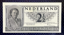 1949 NETHERLANDS - 2 1/2 GULDEN - P#73 - AUNC - MB4
