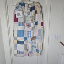 Upcycled vintage quilt pants with embroidered pockets L-XL