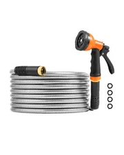 25ft Metal Garden Hose Stainless Steel Water Hose Lightweight No Kink