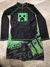 Minecraft Creeper Boys 7 Swim Trunks and Rash Guard Shirt Set