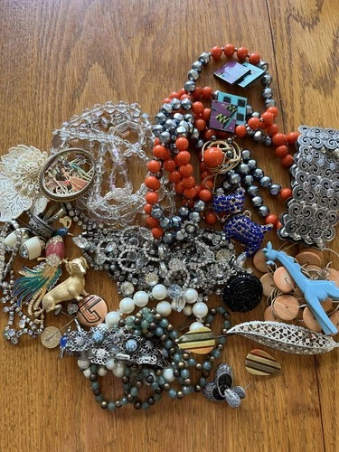 1.4 lbs All vintage costume jewelry REPAIR CRAFT Lot of broken jewelry