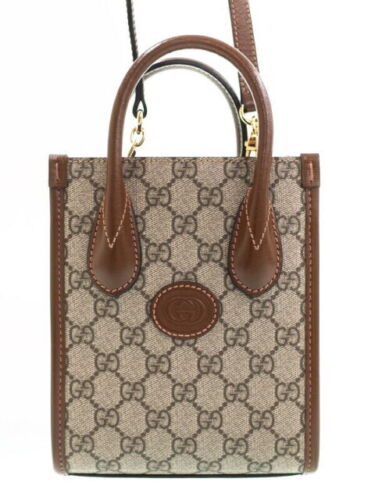 Gucci GG Supreme Tote Bag Shoulder 2WAY 456217 Beige Black Gucci GG Supreme Tote Bag Shoulder 2WAY 456217 Beige Black