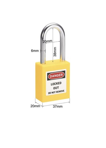 Lockout Tagout Safety Padlock 1-1/2 Inch (38mm) Shackle Yellow 2 Pack - Picture 3 of 5