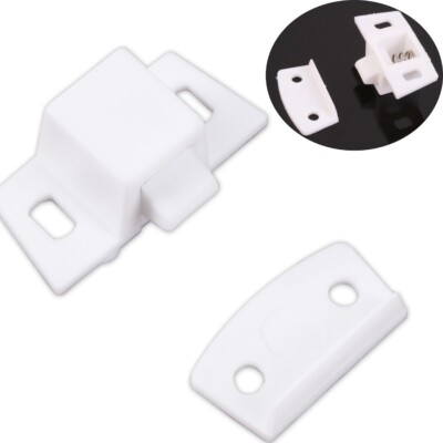 4x White CABINET CATCHES Small Rocker Spring Furniture Cupboard Latch ...