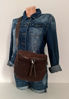 Bauchtasche Gürteltasche Brusttasche Cross Body Bag Teddyfell Zipper  Chocolate
