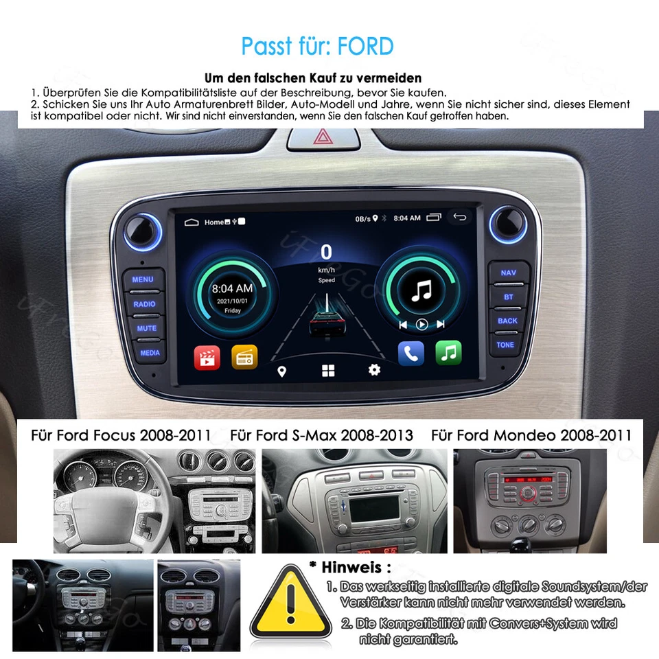 Integriertes Carplay GPS Navi Android Auto Radio Für FORD S-Max Focus Mondeo MK4 - Bild 2 von 4