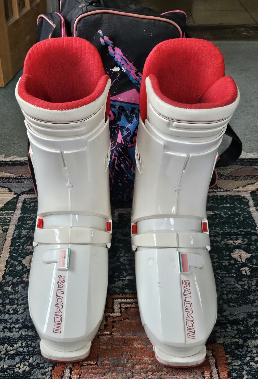 Scarponi da sci uomo Salomon SX25 ingresso posteriore taglia 350 (taglia UK 9 5) bianchi e rossi.