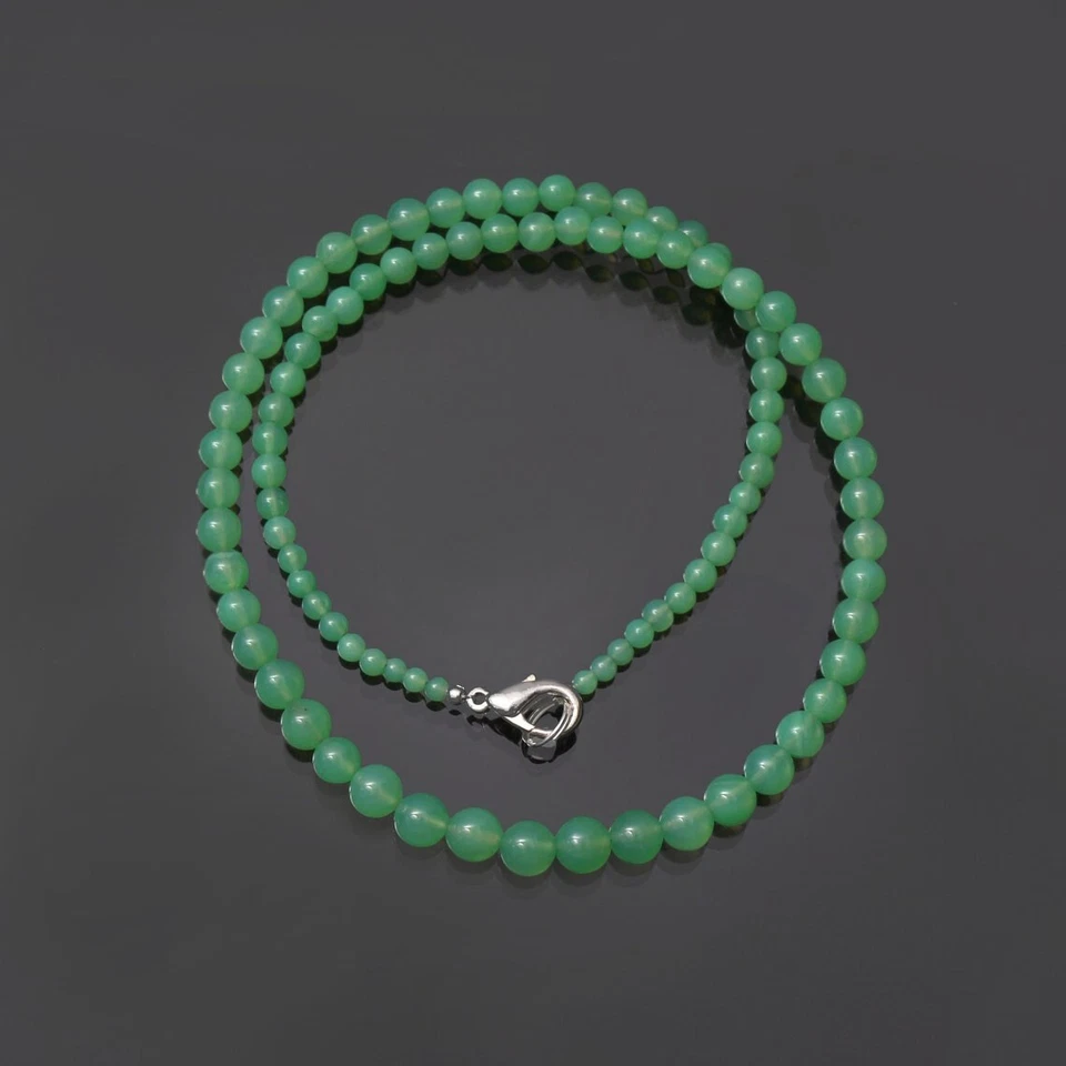 Hermoso collar hecho a mano de cuentas de piedras preciosas redondas lisas crisoprasa verde de 18"" Foto 3 de 4