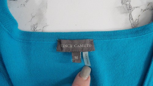Vince Camuto Turquoise Blue V-Neck Fringe Knit Sweater Pullover Size Medium - Picture 15 of 15