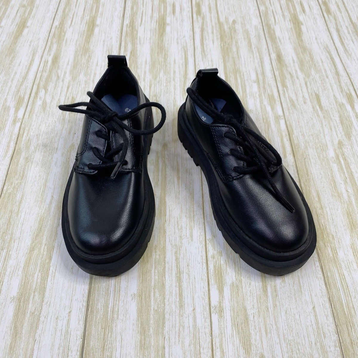 Zara Boys Size 29 / US 11 Black Leather Tie Loafer Shoes 
