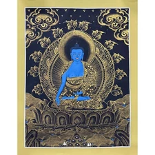 Medicine Buddha Thangka Painting, Healing Buddha Tibetan Wall Art