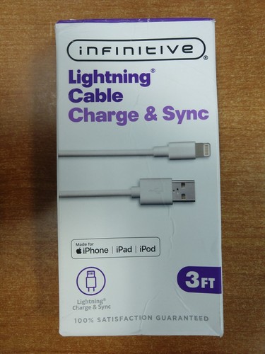 Infinitive Durable 3 Ft. 8 Pin Charge/Sync Cable for Apple Devices DAMG BOX E15F