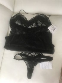 NWT La Perla Lingerie Set Nightgown & Thong Leavers Lace Silk Georgette Sz 4-M/L