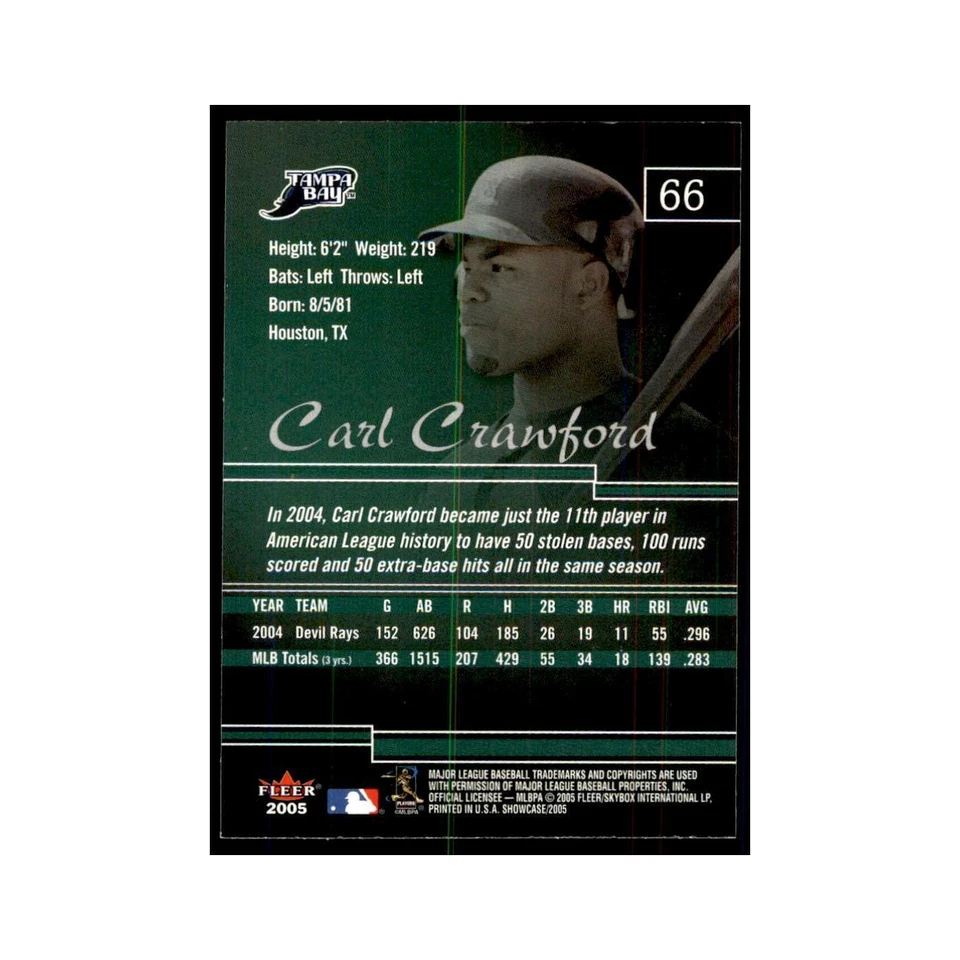 2005 Fleer Showcase Carl Crawford Baseball Cards #66 - Image 2 of 3