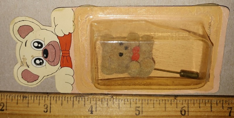 Vintage Velvet Fuzzy Brown Teddy Bear Stick / Brooch Pin, NEW in Package.