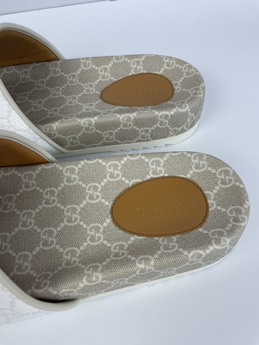 Gucci 699939 GG Supreme White/Mystic White Slides Sandals Mens 11